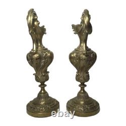 01M1 ANCIENNE PAIRE DE CASSOLETTES AIGUILLERES EN BRONZE DORE XIXe NAPOLEON III