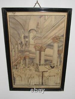 03I5 ANCIEN DESSIN ORIGINAL XIXe CHANTEURS DE LA CATHEDRALE D'ARRAS NAPOLEON III