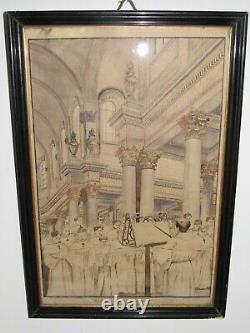 03I5 ANCIEN DESSIN ORIGINAL XIXe CHANTEURS DE LA CATHEDRALE D'ARRAS NAPOLEON III