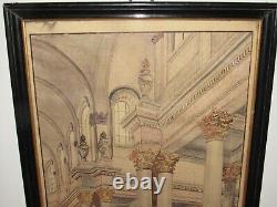 03I5 ANCIEN DESSIN ORIGINAL XIXe CHANTEURS DE LA CATHEDRALE D'ARRAS NAPOLEON III