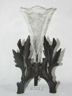 04F3 ANCIEN VASE CORNET CRISTAL GRAVE BOIS SCULPTE FORET NOIRE NAPOLÉON III XIXe