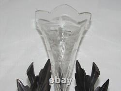 04F3 ANCIEN VASE CORNET CRISTAL GRAVE BOIS SCULPTE FORET NOIRE NAPOLÉON III XIXe