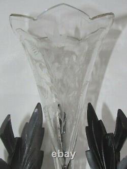 04F3 ANCIEN VASE CORNET CRISTAL GRAVE BOIS SCULPTE FORET NOIRE NAPOLÉON III XIXe