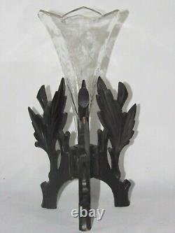 04F3 ANCIEN VASE CORNET CRISTAL GRAVE BOIS SCULPTE FORET NOIRE NAPOLÉON III XIXe