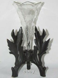 04F3 ANCIEN VASE CORNET CRISTAL GRAVE BOIS SCULPTE FORET NOIRE NAPOLÉON III XIXe