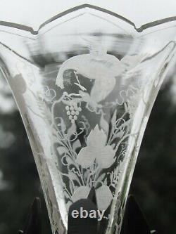 04F3 ANCIEN VASE CORNET CRISTAL GRAVE BOIS SCULPTE FORET NOIRE NAPOLÉON III XIXe