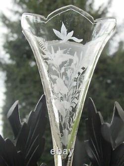 04F3 ANCIEN VASE CORNET CRISTAL GRAVE BOIS SCULPTE FORET NOIRE NAPOLÉON III XIXe