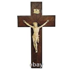 05K18 ANCIEN CRUCIFIX CHRIST MARQUETERIE NAPOLEON III RELIGION XIXe SIECLE