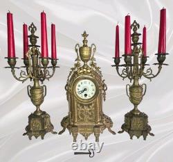 05M33 ANCIENNE HORLOGE EN BRONZE NAPOLEON III XIXe ET SES CANDELABRES 10 FEUX