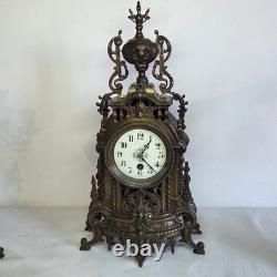 05M33 ANCIENNE HORLOGE EN BRONZE NAPOLEON III XIXe ET SES CANDELABRES 10 FEUX
