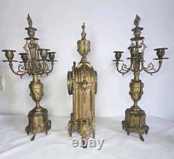 05M33 ANCIENNE HORLOGE EN BRONZE NAPOLEON III XIXe ET SES CANDELABRES 10 FEUX
