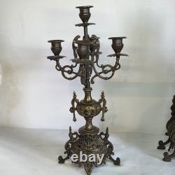 05M33 ANCIENNE HORLOGE EN BRONZE NAPOLEON III XIXe ET SES CANDELABRES 10 FEUX