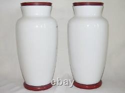 06I29 PAIRE ANCIENS GRANDS VASES OPALINE DÉCORS MOULIN NAPOLÉON III XIXe