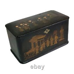 09K12 ANCIENNE BOITE A THE EN CARTON BOUILLI DECOR JAPONISANT NAPOLEON III XIXe