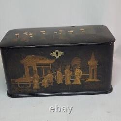 09K12 ANCIENNE BOITE A THE EN CARTON BOUILLI DECOR JAPONISANT NAPOLEON III XIXe