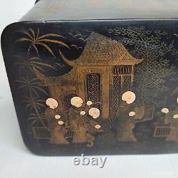 09K12 ANCIENNE BOITE A THE EN CARTON BOUILLI DECOR JAPONISANT NAPOLEON III XIXe