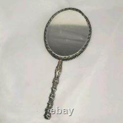 09K34 ANCIEN MIROIR FACE A MAIN EN BRONZE ARGENTE EPOQUE NAPOLEON III XIXe