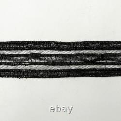 16 mètres de dentelle noire brodée de perles et sequins Napoléon III XIXe ancien