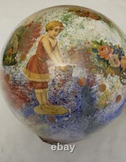 2 Boules porte perruque en verre soufflé décor peint 12 chromo XIX charme retro