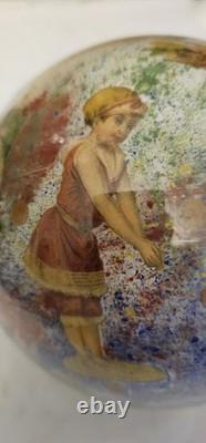 2 Boules porte perruque en verre soufflé décor peint 12 chromo XIX charme retro