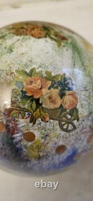 2 Boules porte perruque en verre soufflé décor peint 12 chromo XIX charme retro