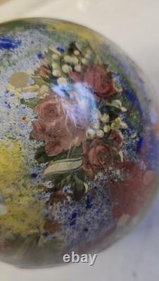2 Boules porte perruque en verre soufflé décor peint 12 chromo XIX charme retro