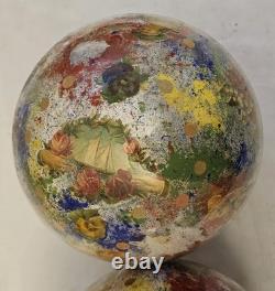 2 Boules porte perruque en verre soufflé décor peint 12 chromo XIX charme retro