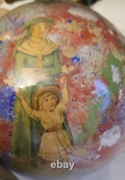 2 Boules porte perruque en verre soufflé décor peint 12 chromo XIX charme retro