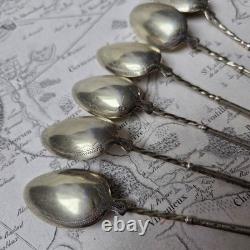 6 Cuillères en Argent Massif Vermeil Minerve Gravé 77g Napoléon III Milieu XIXè