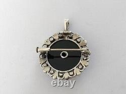 ANCIEN PENDENTIF BROCHE XIXe ARGENT MASSIF ONYX OPALE MARCASSITE Napoléon III