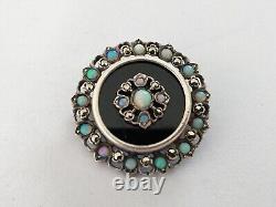 ANCIEN PENDENTIF BROCHE XIXe ARGENT MASSIF ONYX OPALE MARCASSITE Napoléon III