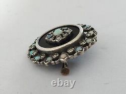 ANCIEN PENDENTIF BROCHE XIXe ARGENT MASSIF ONYX OPALE MARCASSITE Napoléon III