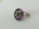Ancienne Bague Xixe Argent Massif Or Cabochon En Verre AmÉthyste Perle Fine