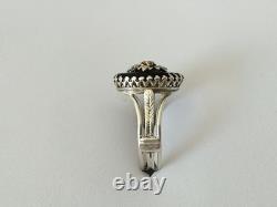 ANCIENNE BAGUE XIXe ARGENT MASSIF OR CABOCHON EN VERRE AMÉTHYSTE PERLE FINE