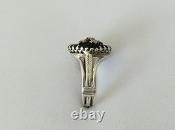 ANCIENNE BAGUE XIXe ARGENT MASSIF OR CABOCHON EN VERRE AMÉTHYSTE PERLE FINE