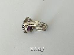 ANCIENNE BAGUE XIXe ARGENT MASSIF OR CABOCHON EN VERRE AMÉTHYSTE PERLE FINE