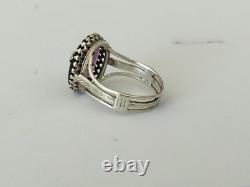 ANCIENNE BAGUE XIXe ARGENT MASSIF OR CABOCHON EN VERRE AMÉTHYSTE PERLE FINE