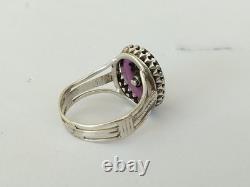 ANCIENNE BAGUE XIXe ARGENT MASSIF OR CABOCHON EN VERRE AMÉTHYSTE PERLE FINE