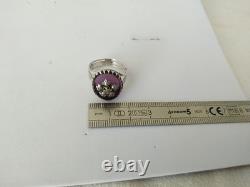 ANCIENNE BAGUE XIXe ARGENT MASSIF OR CABOCHON EN VERRE AMÉTHYSTE PERLE FINE