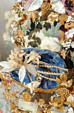 ANCIENNE GARNITURE de GLOBE de MARIÉE et sa COURONNE en tissu Napoléon III/ XIXe