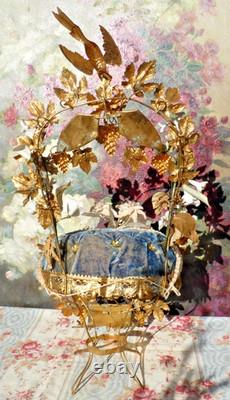 ANCIENNE GARNITURE de GLOBE de MARIÉE et sa COURONNE en tissu Napoléon III/ XIXe