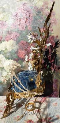 ANCIENNE GARNITURE de GLOBE de MARIÉE et sa COURONNE en tissu Napoléon III/ XIXe