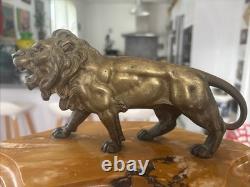 ANCIENNE PENDULE DE CHEMINÉE XIXe NAPOLÉON III ONYX MARBRÉ et RÉGULE LION