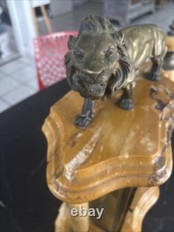 ANCIENNE PENDULE DE CHEMINÉE XIXe NAPOLÉON III ONYX MARBRÉ et RÉGULE LION