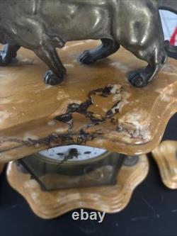 ANCIENNE PENDULE DE CHEMINÉE XIXe NAPOLÉON III ONYX MARBRÉ et RÉGULE LION