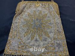 ANCIENNE SAC DE BAL AUMÔNERIE EN PERLES DE MÉTAL, XIXe Napoléon III