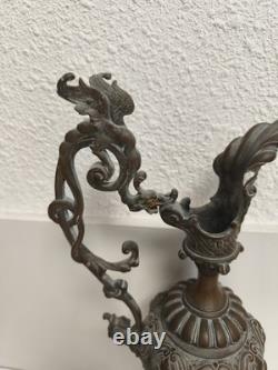 Aiguière ancienne métal argenté style Napoléon III XIXe, piédouche marbre