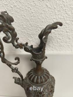 Aiguière ancienne métal argenté style Napoléon III XIXe, piédouche marbre