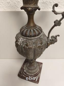 Aiguière ancienne métal argenté style Napoléon III XIXe, piédouche marbre