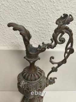 Aiguière ancienne métal argenté style Napoléon III XIXe, piédouche marbre